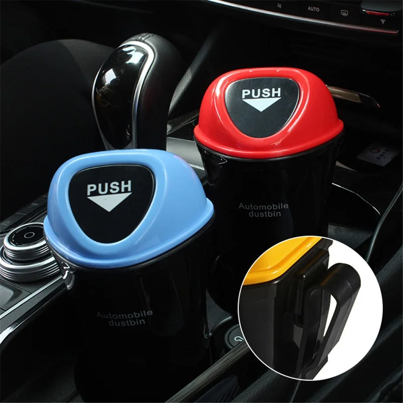 Mini Car Trash Can Push Lid Design Garbage Holder Vehicle Door Cup Holder Seat Back Plastic Trash Bin Dustbin - Sapphire