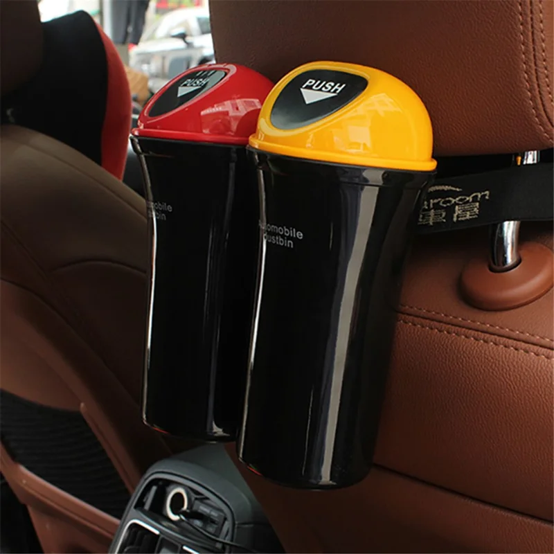 Mini Car Trash Can Push Lid Design Garbage Holder Vehicle Door Cup Holder Seat Back Plastic Trash Bin Dustbin - Sapphire