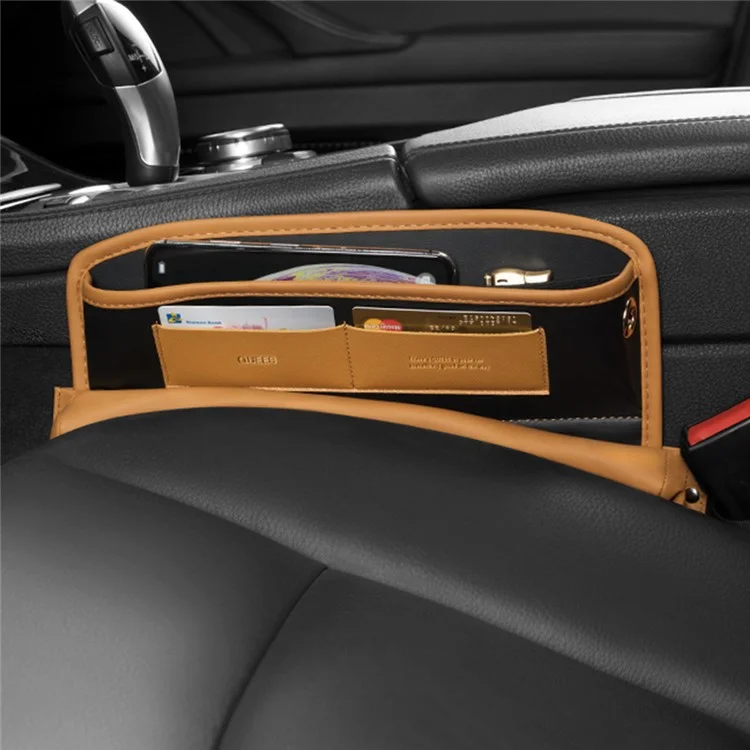 QUEES Car Seat Side Gap Storage Bag Organizer PU Leather Slit Pocket Filler - Khaki