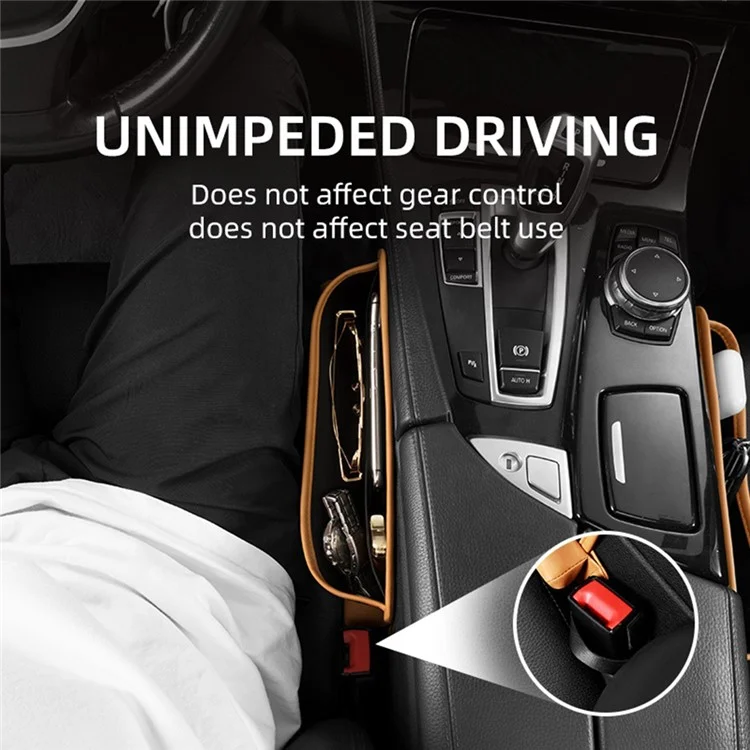 QUEES Car Seat Side Gap Storage Bag Organizer PU Leather Slit Pocket Filler - Khaki