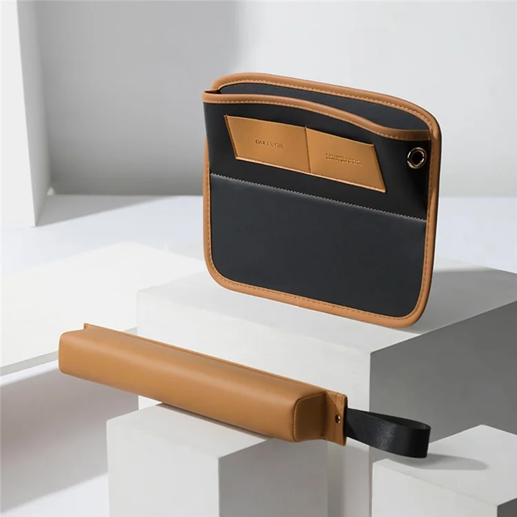 QUEES Car Seat Side Gap Storage Bag Organizer PU Leather Slit Pocket Filler - Khaki
