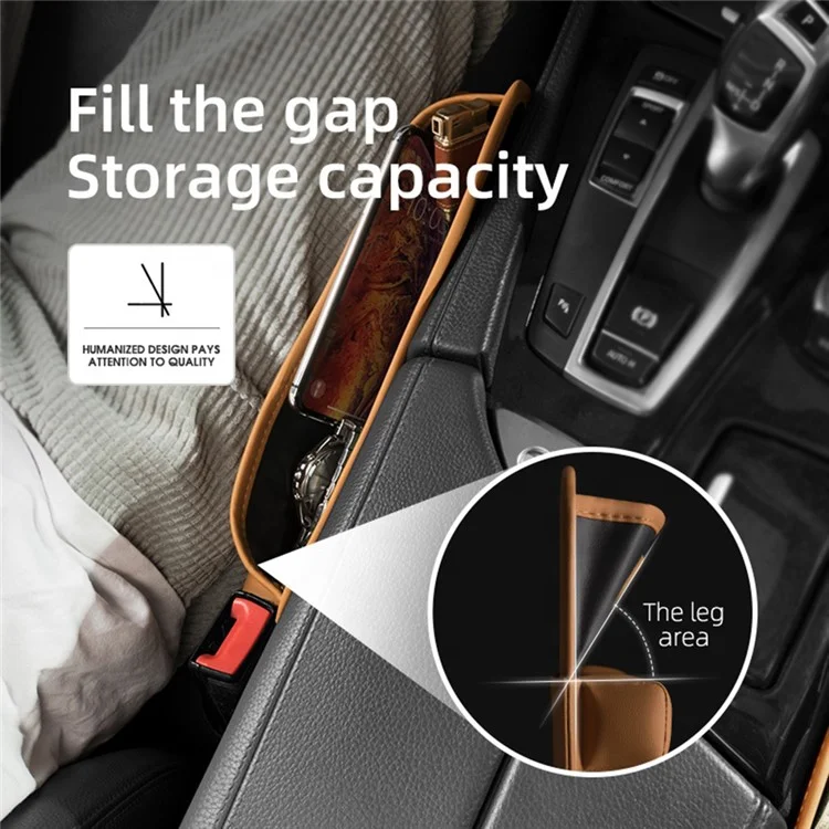 QUEES Car Seat Side Gap Storage Bag Organizer PU Leather Slit Pocket Filler - Khaki