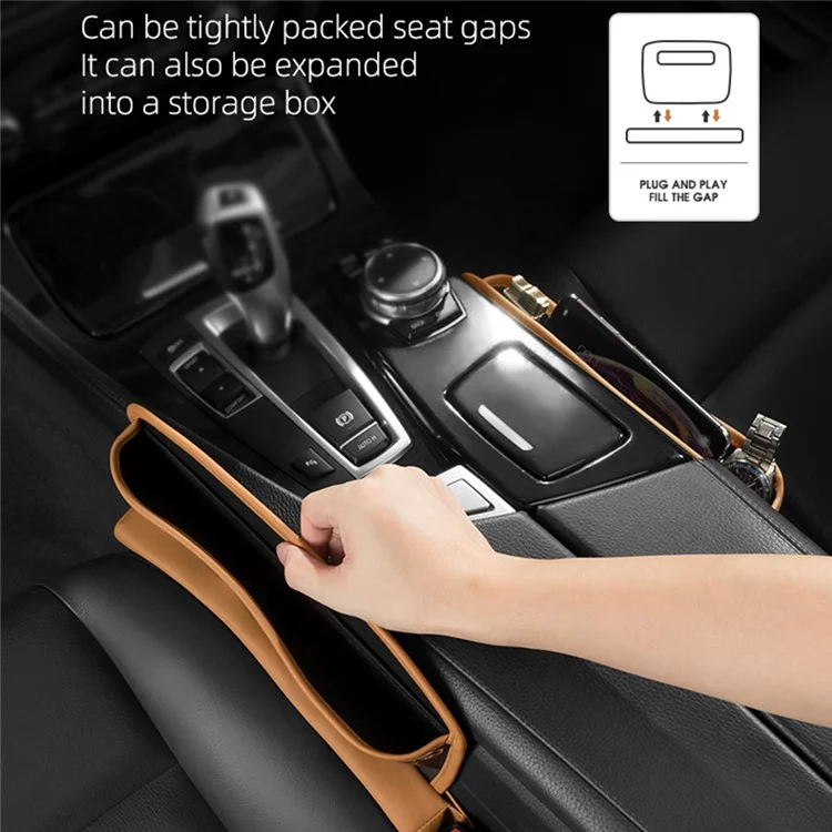 QUEES Car Seat Side Gap Storage Bag Organizer PU Leather Slit Pocket Filler - Khaki