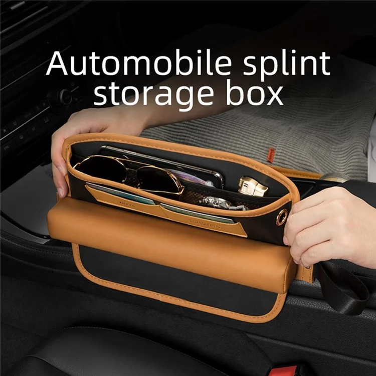 QUEES Car Seat Side Gap Storage Bag Organizer PU Leather Slit Pocket Filler - Khaki
