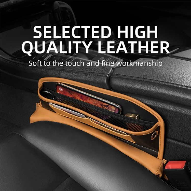 QUEES Car Seat Side Gap Storage Bag Organizer PU Leather Slit Pocket Filler - Khaki