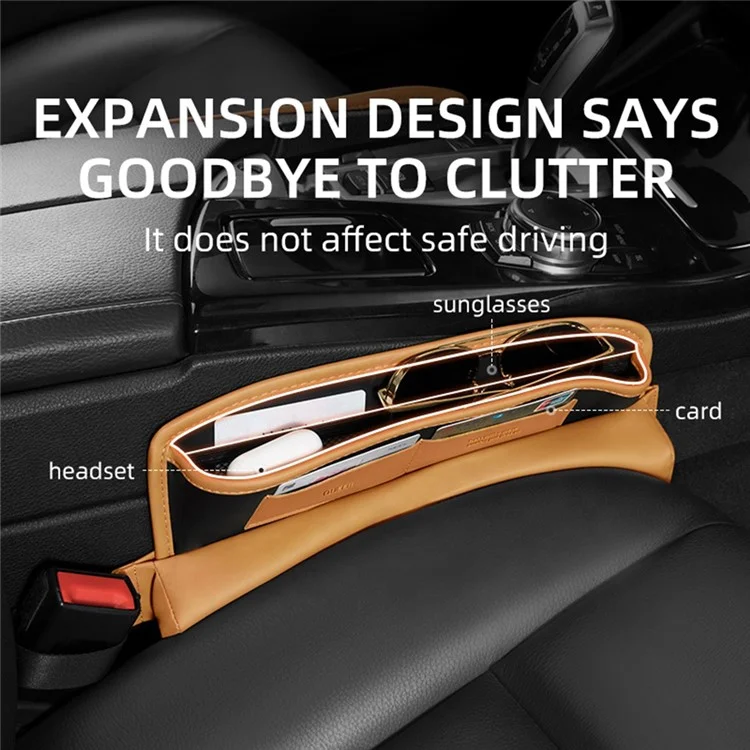 QUEES Car Seat Side Gap Storage Bag Organizer PU Leather Slit Pocket Filler - Khaki