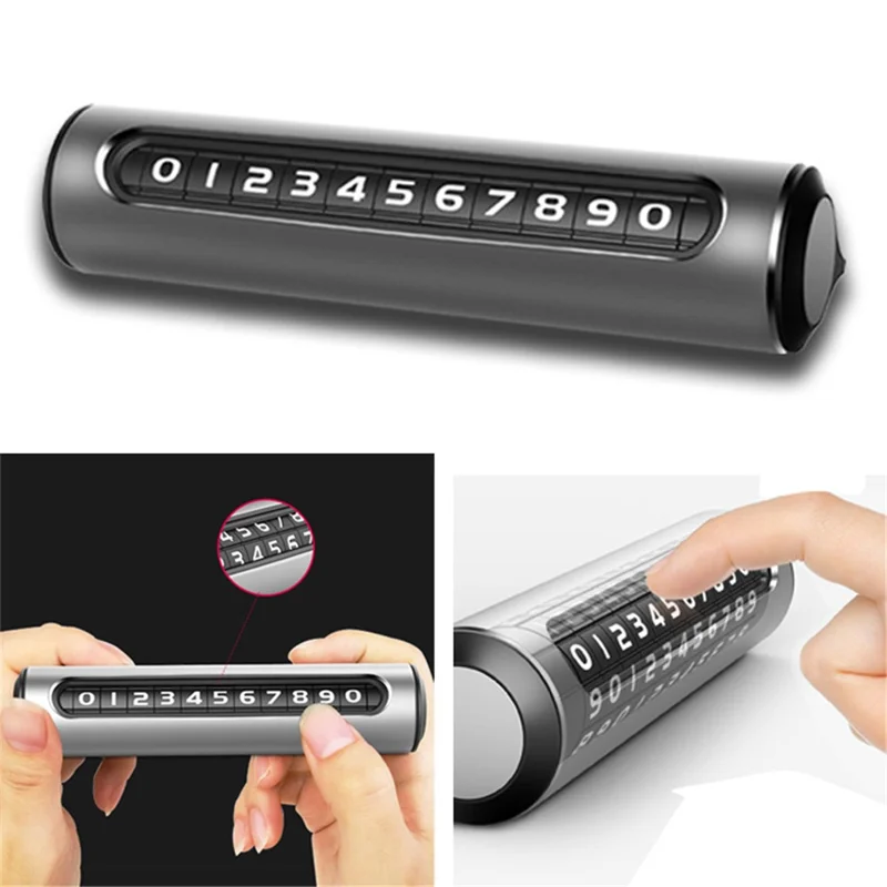 Aluminum Alloy Hidden Car Stop Sign Phone Number Plate Temporary Parking Card - Grey