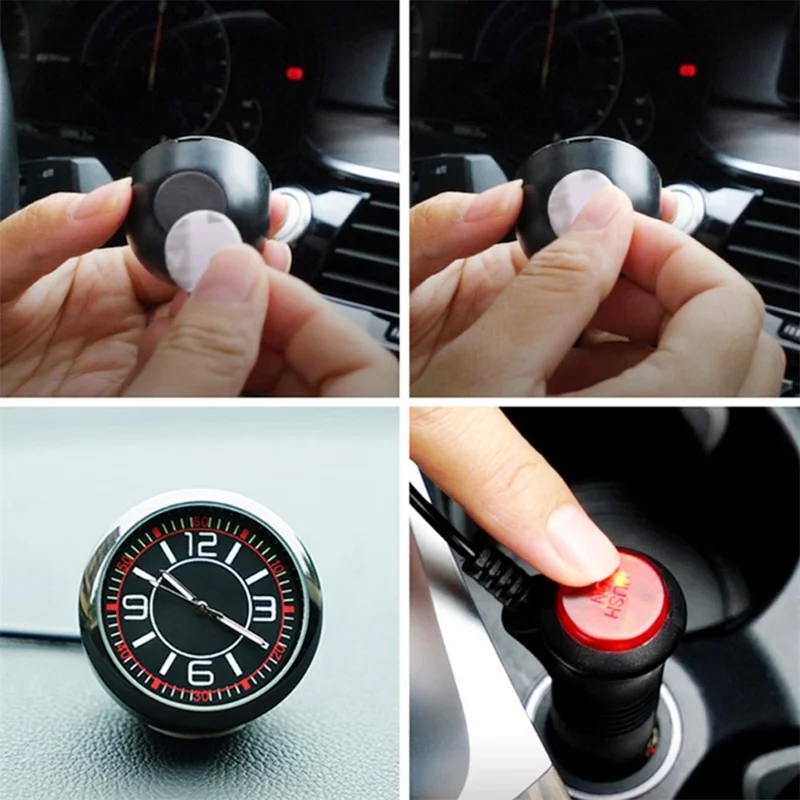 Luminous Mini Car Dashboard Round Quartz Clock Vehicle Interior Decoration - USB Plug