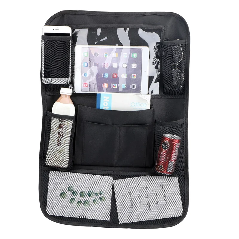 Car Back Seat Multi-Pocket Phone Tablet PC Holder Pouch Hanging Storage Bag Organizer - Black M