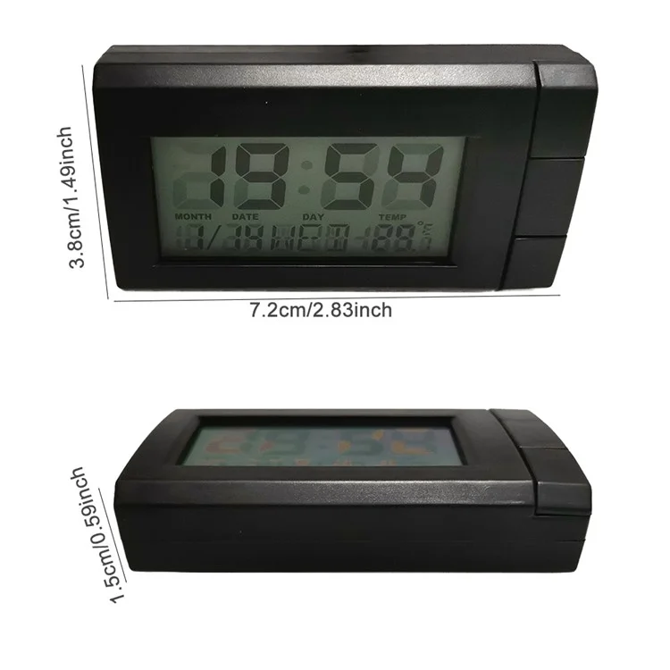 2-in-1 Blue Backlight Car LCD Digital Clock Temperature Display Thermometer Electronic Clock Car Ornament