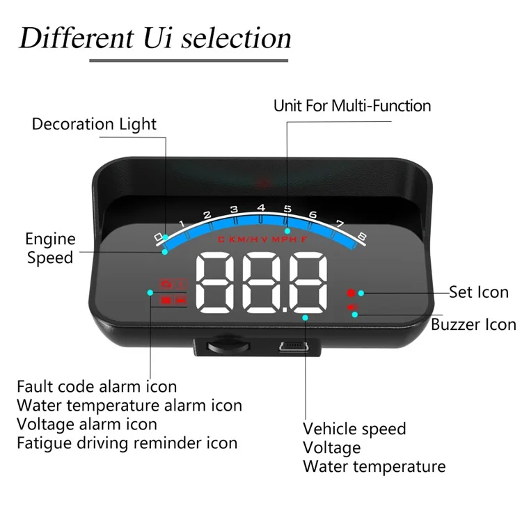 M6S Multifuncional De 3.5 Polegadas Screen Screen Up Display Carro Eletrônico HUD Windshield Projetor Overpeed Security Alarme