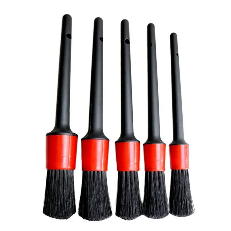 Ensemble de 5 brosses de détail de tailles différentes, à poils mélangés, avec manche en plastique, pour le nettoyage des roues, du moteur, de l'intérieur, des bouches d'aération de la voiture et de la moto