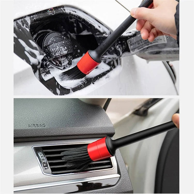 Ensemble de 5 brosses de détail de tailles différentes, à poils mélangés, avec manche en plastique, pour le nettoyage des roues, du moteur, de l'intérieur, des bouches d'aération de la voiture et de la moto