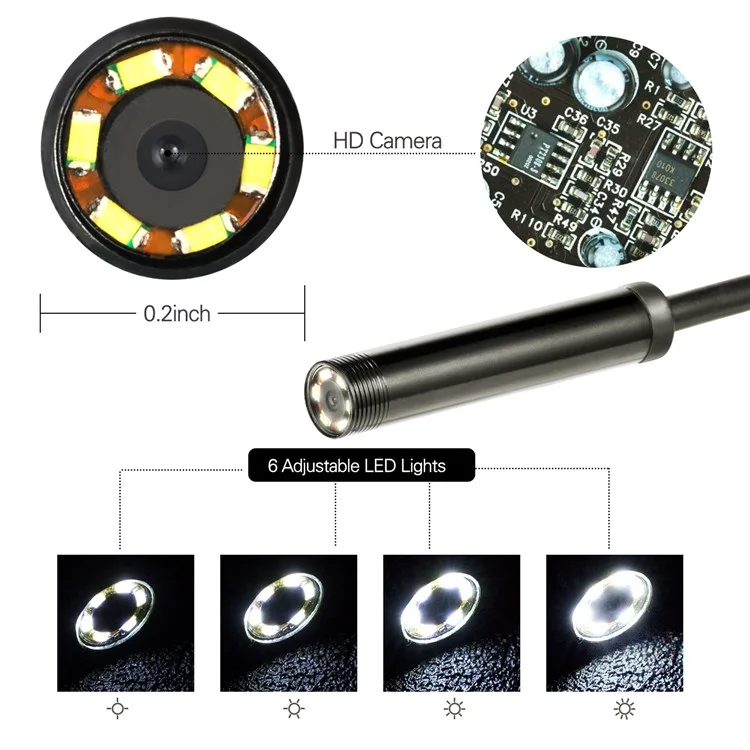 Câmera de Câmera de Inspeção USB de 1m / 6 Luzes LED Para Android Windows IP67 Endoscópio de Smartphone à Prova D'água