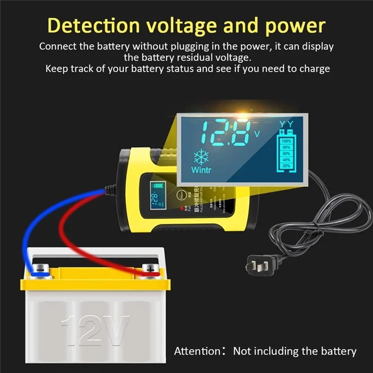 12V Battery Charger All-Intelligent Universal Battery Maintainer Repair Lead-Acid Battery Charger with Digital Display for Motorcycle Cars - US Plug