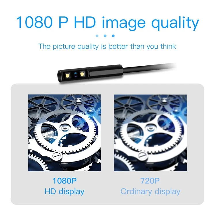 P100 2 m rigid cable, 6 LED pipe inspection borescope with 8 mm lens, 2.4 inch Full HD 1080P IPS screen, industrial endoscopic camera - side lens