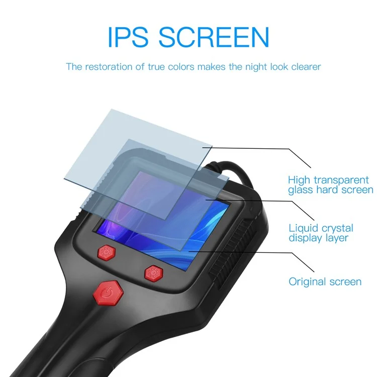 P100 2 m rigid cable, 6 LED pipe inspection borescope with 8 mm lens, 2.4 inch Full HD 1080P IPS screen, industrial endoscopic camera - side lens