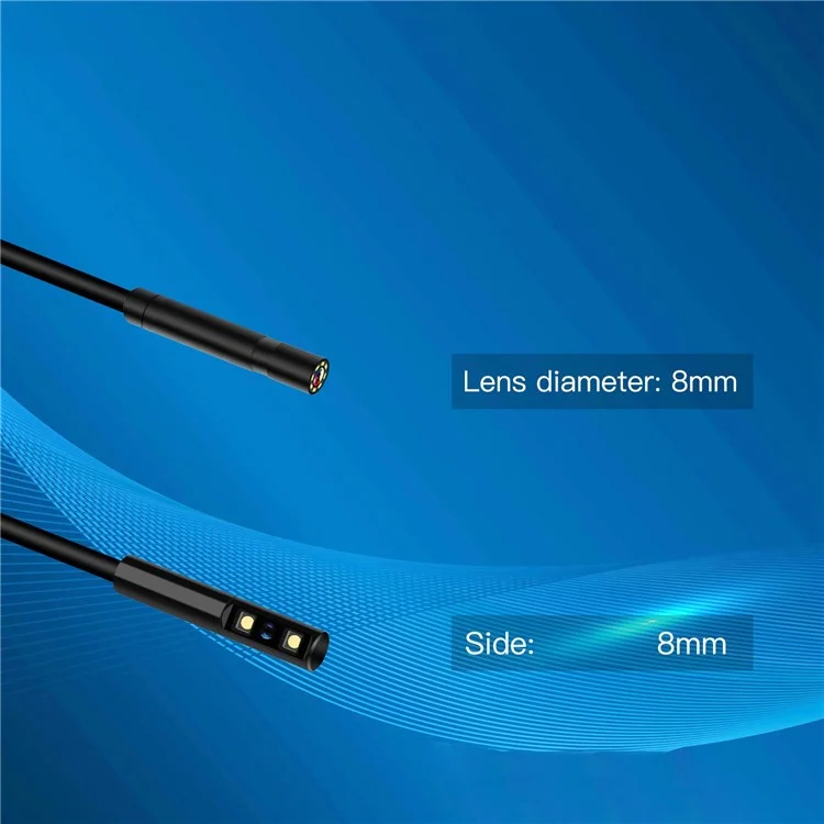 P100 2 m rigid cable, 6 LED pipe inspection borescope with 8 mm lens, 2.4 inch Full HD 1080P IPS screen, industrial endoscopic camera - side lens
