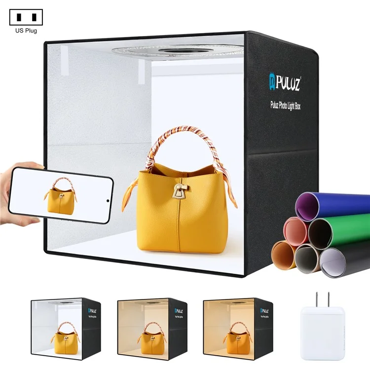 PULUZ PU5051 50x50cm LED Photography Box PD 30W Fast Charge Photo Studio Tent Box with 6 Backdrops - EU Plug