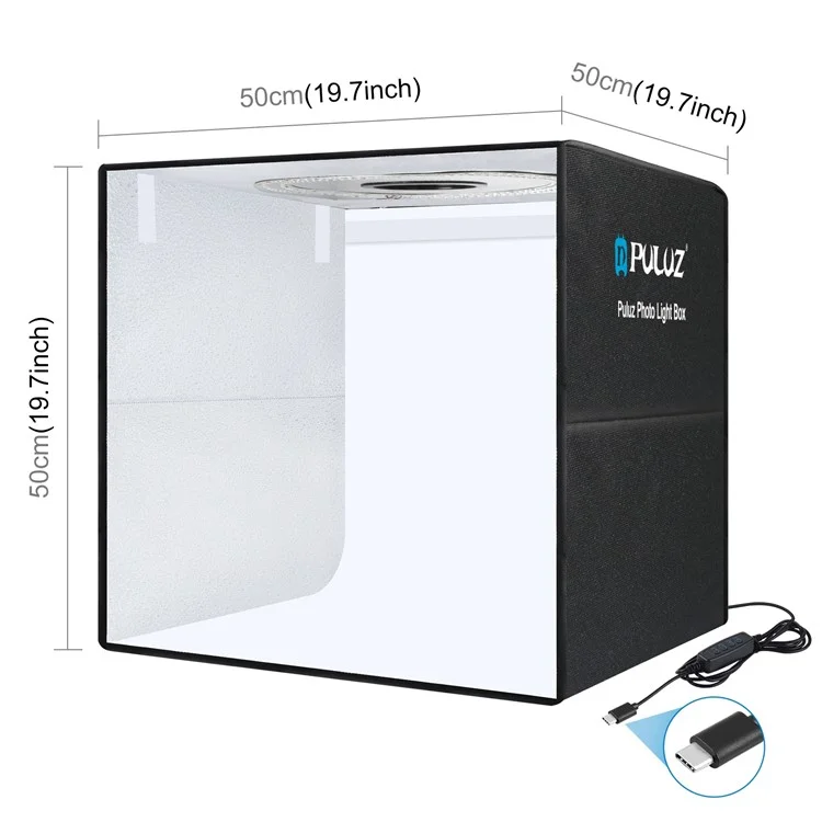 PULUZ PU5051 50x50cm LED Photography Box PD 30W Fast Charge Photo Studio Tent Box with 6 Backdrops - EU Plug