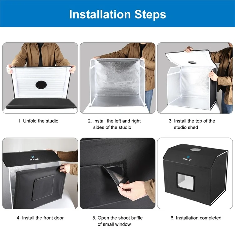 PULUZ PU5064 60x40cm LED Photography Box Photo Studio Tent Box with 4 Backdrops - AU Plug
