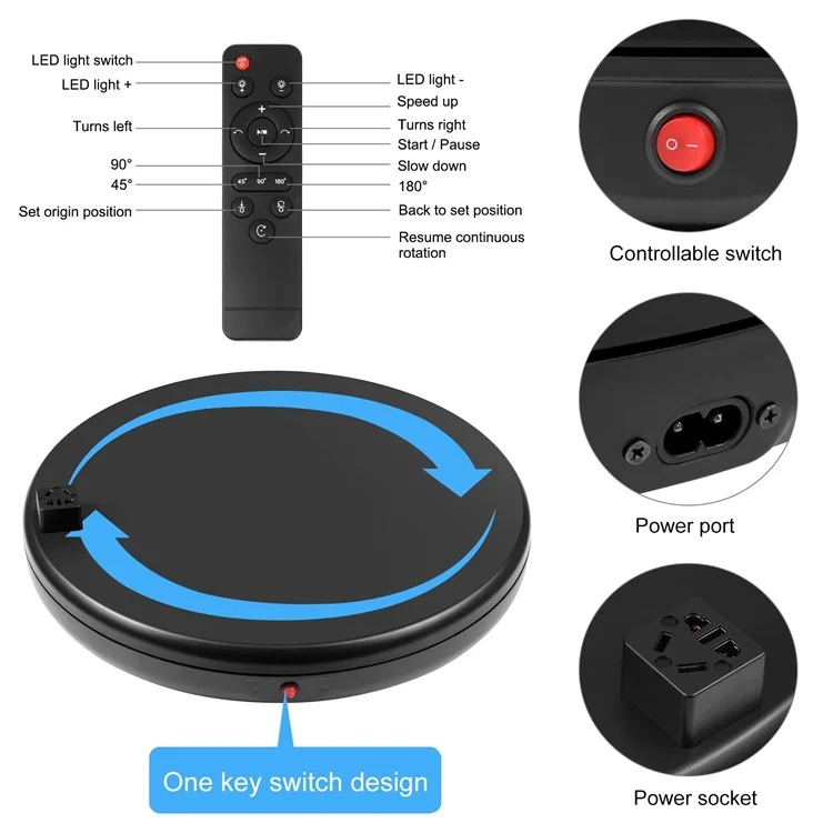 PULUZ PU3147 45cm Electric Turntable Remote Control Rotating Display Stand with Power Socket, Loading: 100kg - AU Plug  /  Black