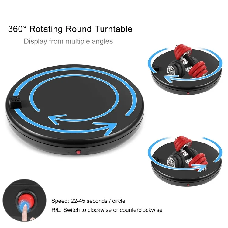 PULUZ PU3147 45cm Electric Turntable Remote Control Rotating Display Stand with Power Socket, Loading: 100kg - AU Plug  /  Black