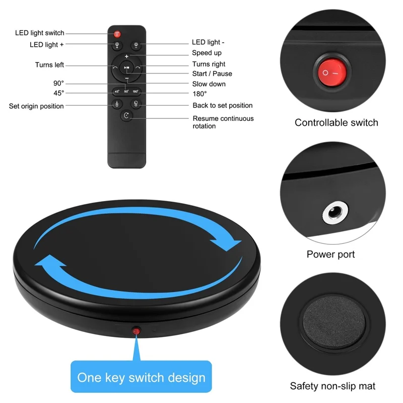 PULUZ PU3145 45cm Remote Control Electric Turntable 100kg Loading Rotating Display Stand - EU Plug / Black