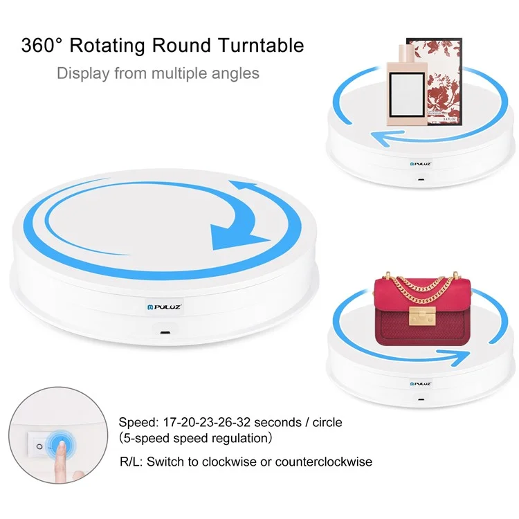 PULUZ PU3131 30cm Speed Control Turntable ABS+PC Display Stand Shooting Prop Turntable - White  /  EU Plug