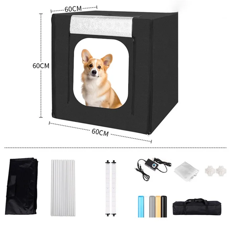 Kit scatola luce studio fotografico da 60 cm con tenda da fotografia, luce LED e tavola di sfondo - Spina UE