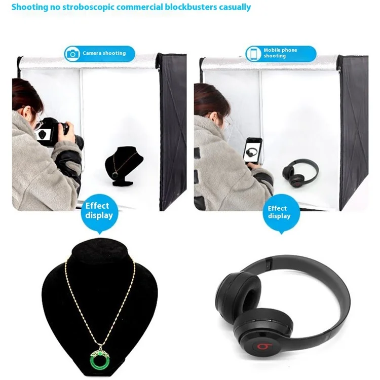 Kit scatola luce studio fotografico da 60 cm con tenda da fotografia, luce LED e tavola di sfondo - Spina UE