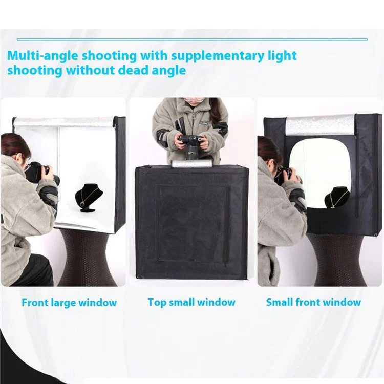 Kit scatola luce studio fotografico da 60 cm con tenda da fotografia, luce LED e tavola di sfondo - Spina UE