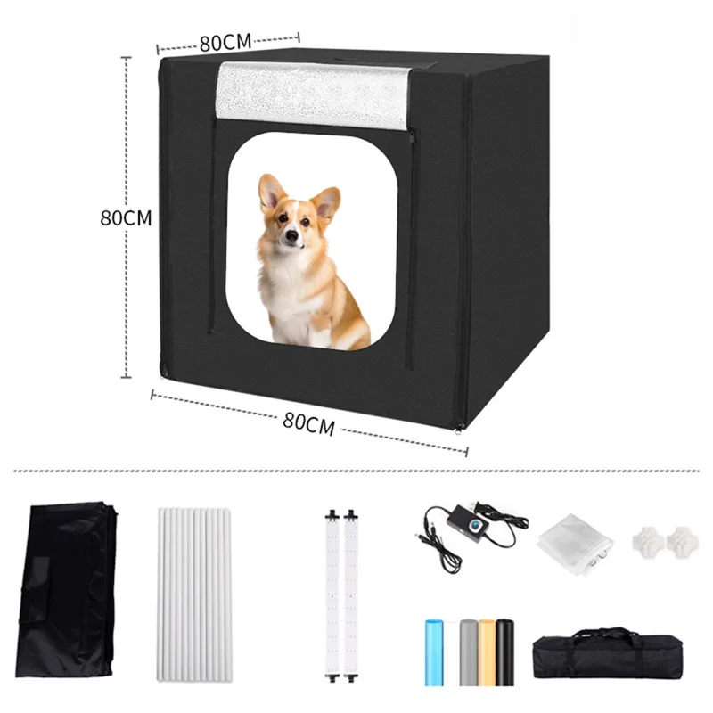 80cm Photo Studio Light Box Kit with Photography Tent LED Light and Background Board - EU Plug