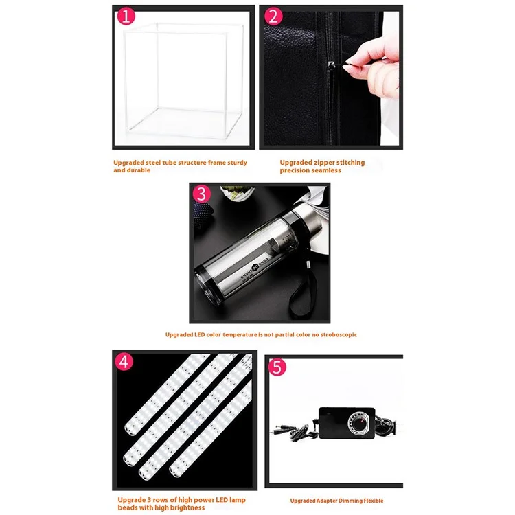 Boîte de lumière de studio photo de 120 cm avec tente de photographie, éclairage LED et panneau de fond - Prise AU