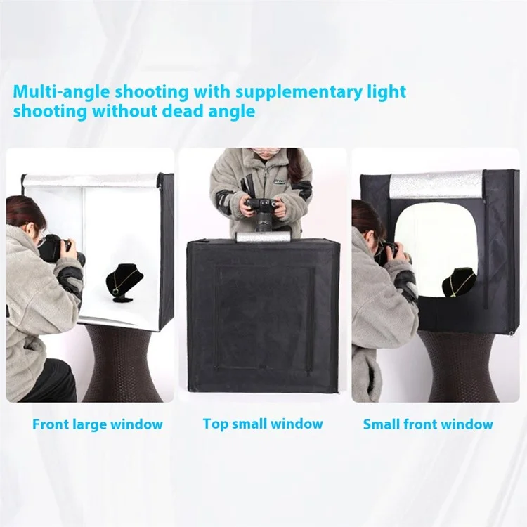 50cm Portable Photo Studio Box 3 LED Light Panels Dimmable Photography Lighting Kit - US Plug