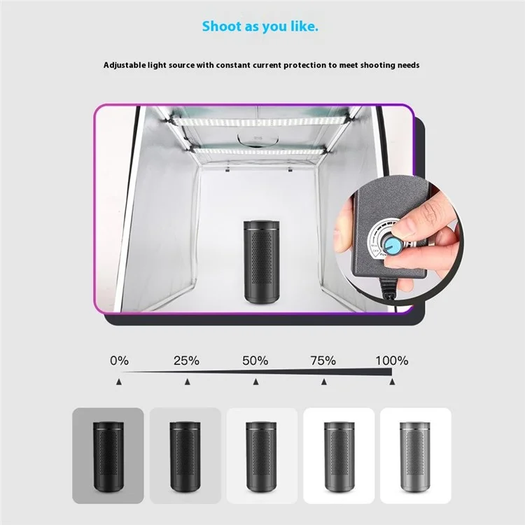 50cm Portable Photo Studio Box 3 LED Light Panels Dimmable Photography Lighting Kit - US Plug