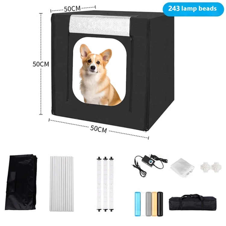 50cm Portable Photo Studio Box 3 LED Light Panels Dimmable Photography Lighting Kit - US Plug