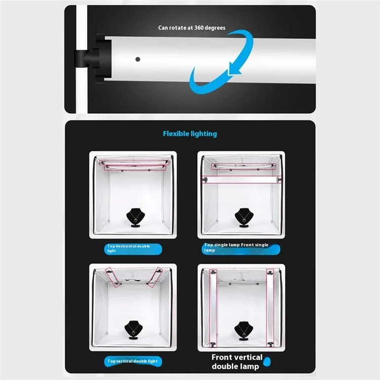 50cm Portable Photo Studio Box 3 LED Light Panels Dimmable Photography Lighting Kit - US Plug
