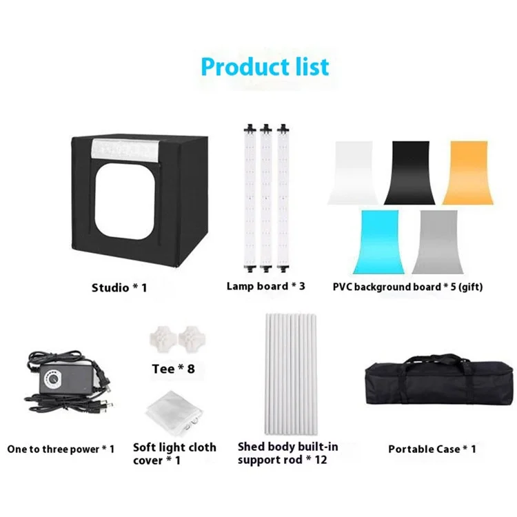 80cm Scatola studio fotografico portatile 3 pannelli luminosi LED dimmerabili Kit di illuminazione fotografica - Spina UK
