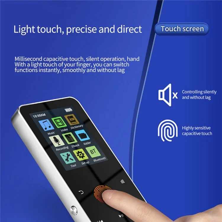 S308 4 gb TF Card Touch Screen Mp3 Recorder Music Video MP4 Player Con Dizionario + Funzione Bluetooth - Argento