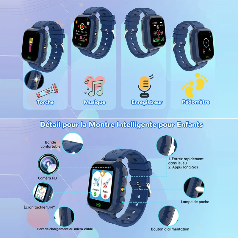 DG2 1.44-inch Touch Screen 2G Call Kids Smart Watch HD Camera Smart Bracelet - Black