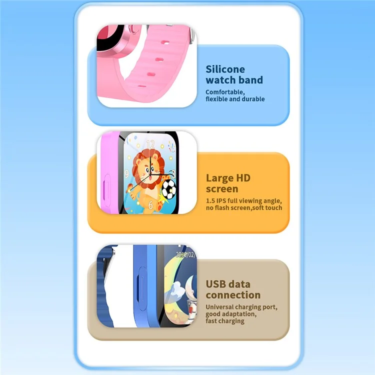 Reloj inteligente para niños A21 con pantalla táctil de 1.5 pulgadas, 30 juegos, podómetro, seguimiento de hábitos y cámara - Rosa