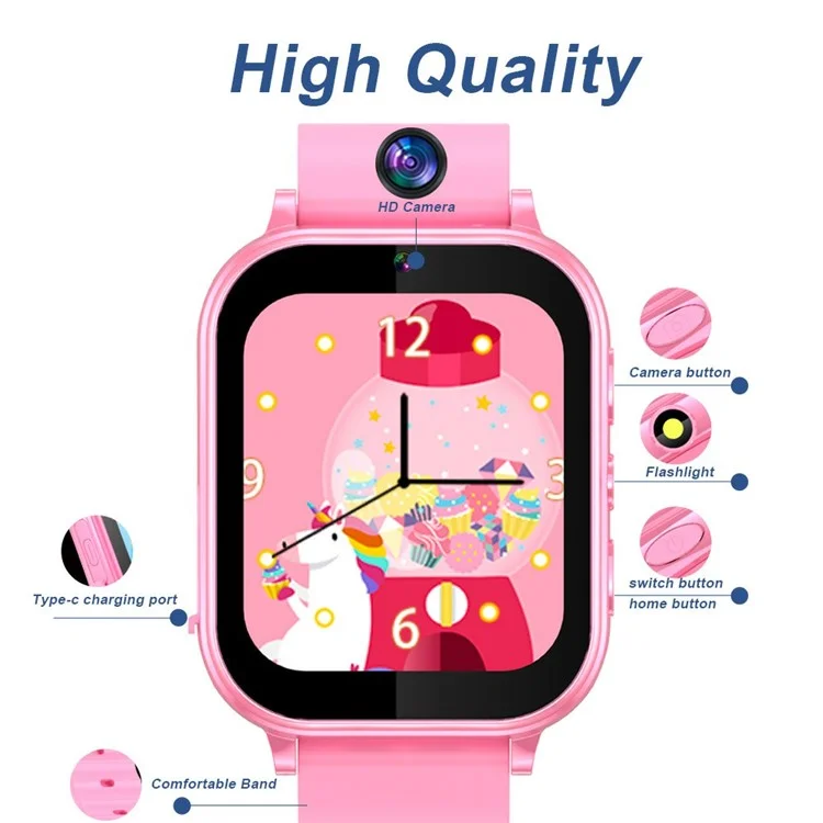 A18 1.83 Inch Kids Smart Watch Built In 22 Games Step Counter Habit Tracking Camera Watch - Purple