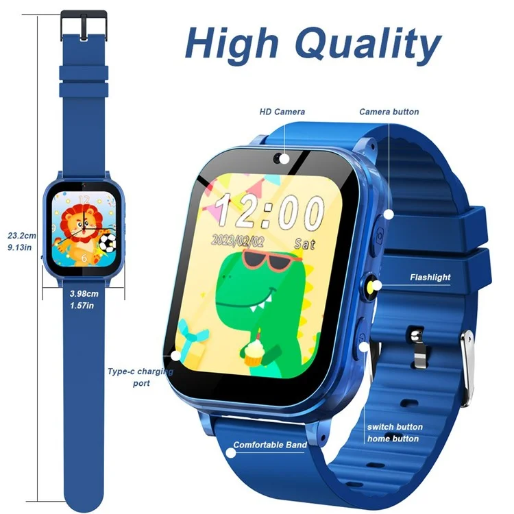 A18 1.83 Inch Kids Smart Watch Built In 22 Games Step Counter Habit Tracking Camera Watch - Purple