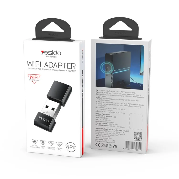 YESIDO WP10 WiFi4 Dongle 150Mbps High Speed USB Wireless Adapter with Built In Antenna