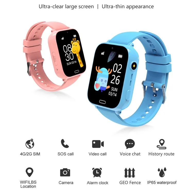 Smartwatch per Bambini A10 da 1,83 Pollici, 4G con Videochiamata, Impermeabile, SOS di Emergenza, GPS Tracker (Versione Europa / Asia / Africa) - Blu