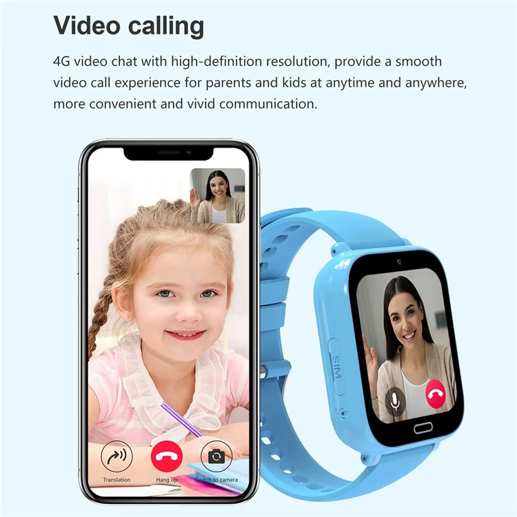 Smartwatch per Bambini A10 da 1,83 Pollici, 4G con Videochiamata, Impermeabile, SOS di Emergenza, GPS Tracker (Versione Europa / Asia / Africa) - Blu