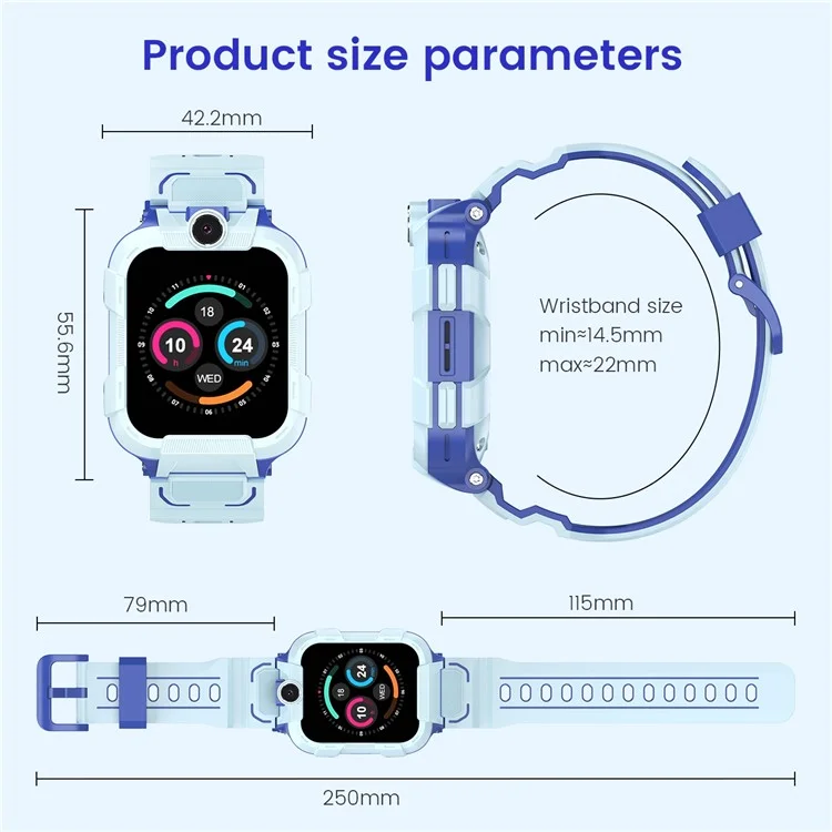 DH15S 1.83 Inch 4G Calling Kids Smart Watch SOS GPS Tracker Built In LED Flashlight (Europe  /  Asian  /  Africa Version) - Blue