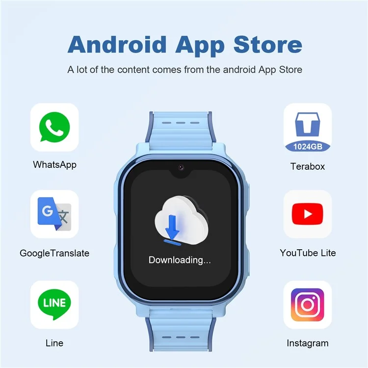 D3S 1.91 Inch Touch Screen Kids Smart Watch 4G GPS Video Call HD Camera SOS Wristwatch - Blue