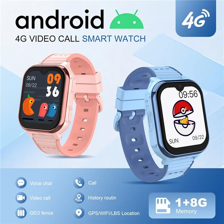 D3S 1.91 Inch Touch Screen Kids Smart Watch 4G GPS Video Call HD Camera SOS Wristwatch - Blue
